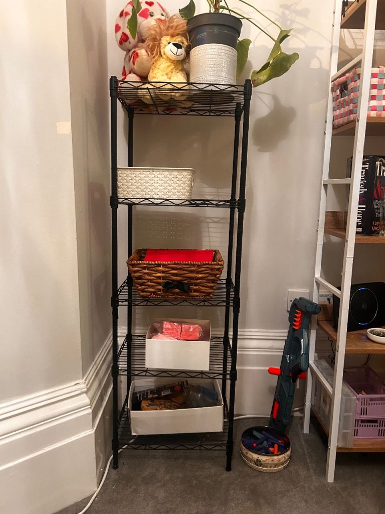 Black Metal Wire Shelving Unit – 5 Tier, Good Condition