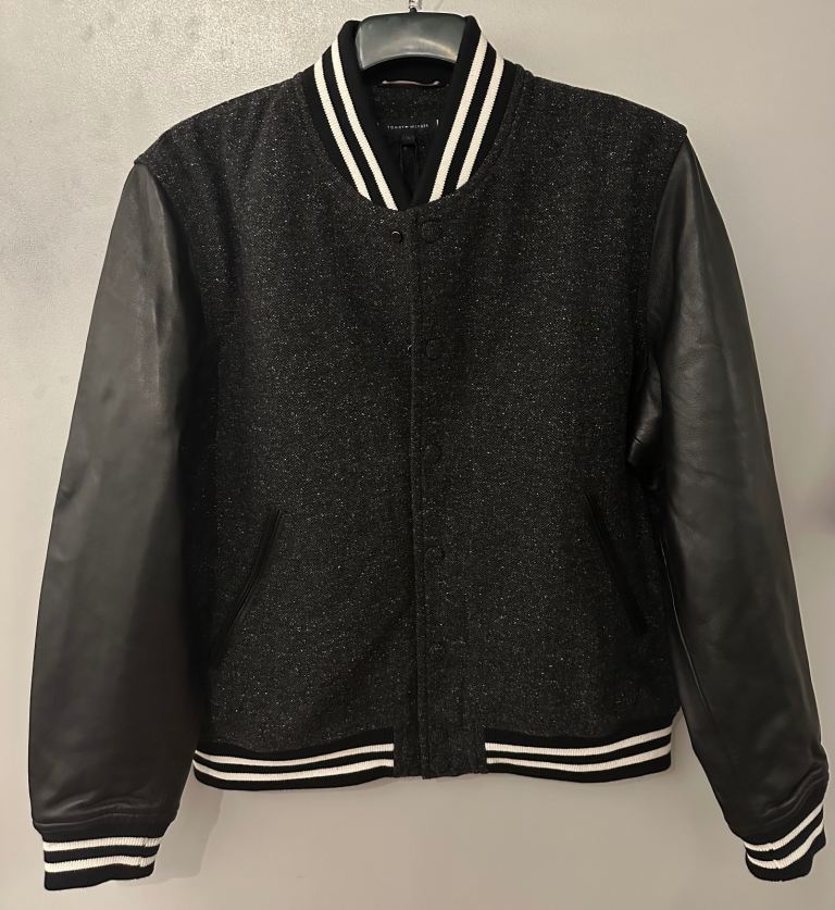 Tommy Hilfiger Wool Leather Varsity Jacket Black Grey Size L