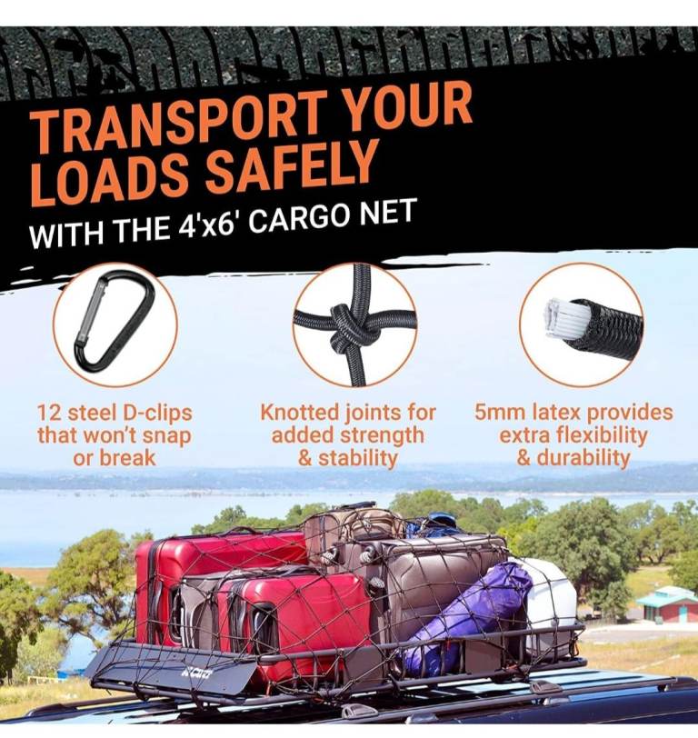 Bnip Grit Performance Cargo Net for Pickup Truck Bed - 4 x 6 Foot, Heavy-Duty.