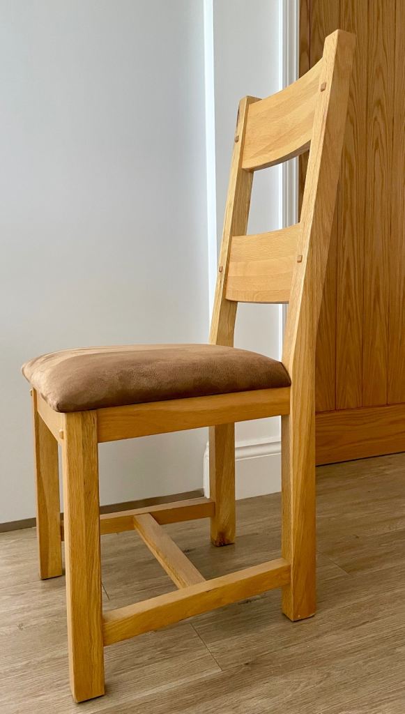 Solid Oak & Brown Suede Real Leather Dining Chair