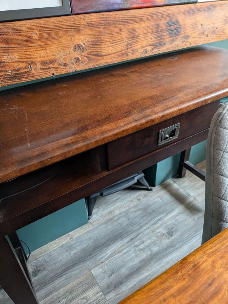 Solid Dark Wood Writing Desk / Console Table with Drawer