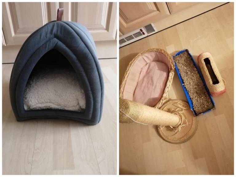 Bedsure comfy cat bed, scratch post, wicker basket bundle
