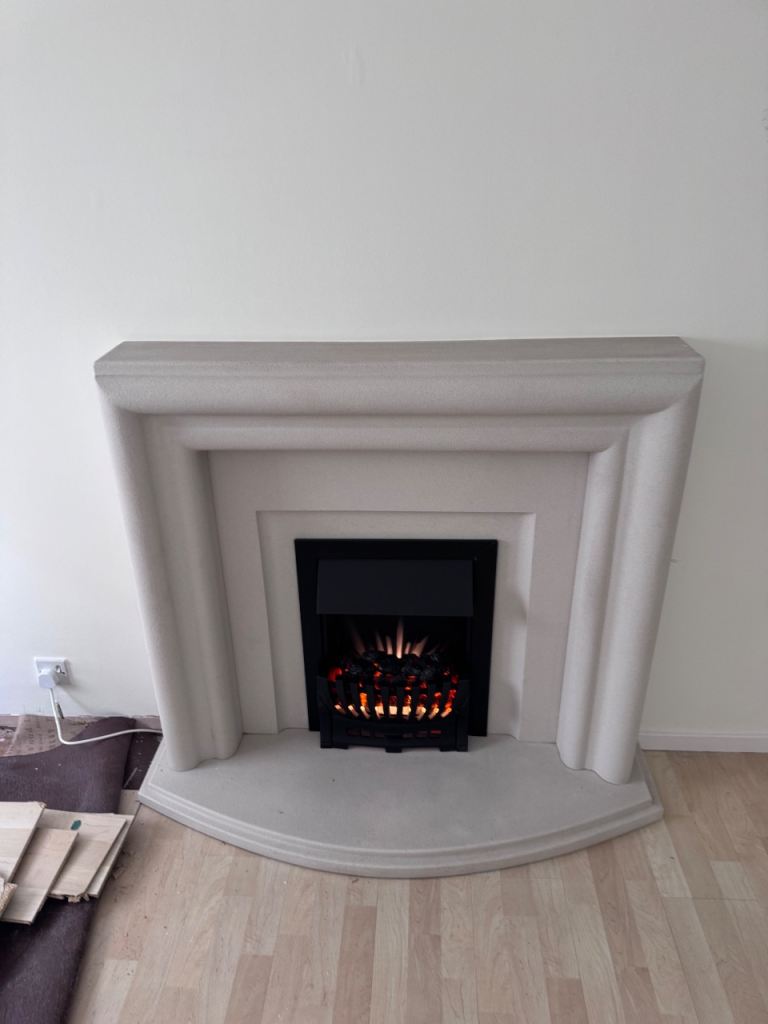Modern Stone Fireplace Surround with Electric Fire – As Good As New