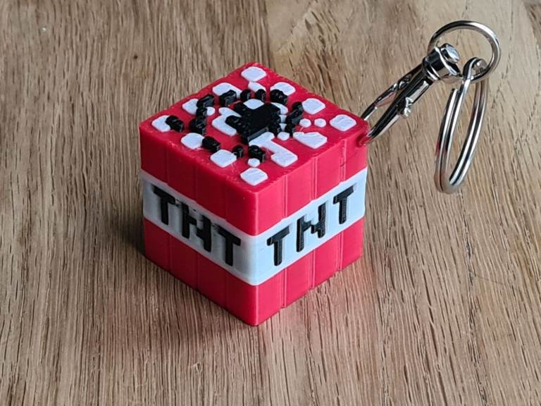 3D Printed Minecraft TNT Block Keychain | Pixel Cube Gamer Keyring