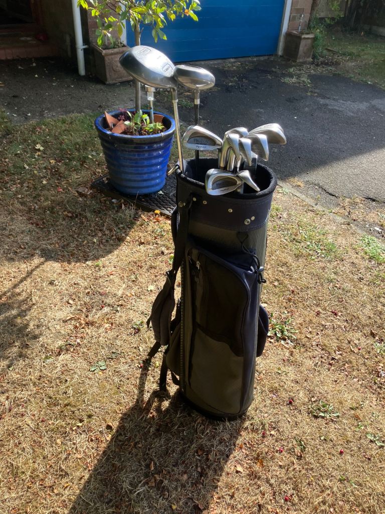 Men’s Golf Clubs Ideal Starter Set Driver 3 Wood & Irons With A Cart Bag 