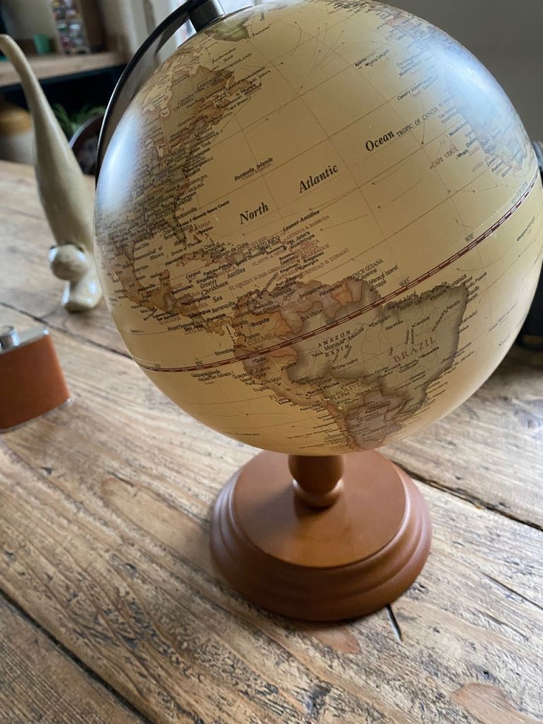 Metal and wood vintage globe 
