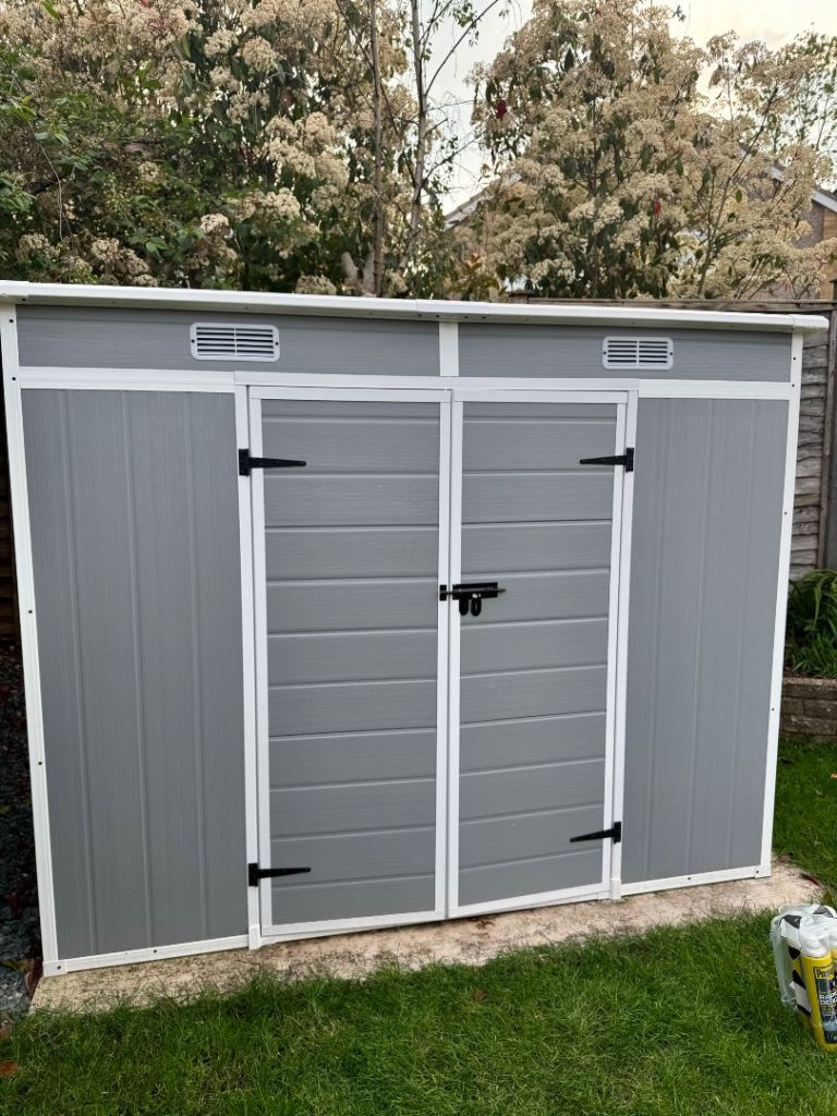 4ft x 8ft Plastic Garden Storage Shed – Grey – Excellent Condition