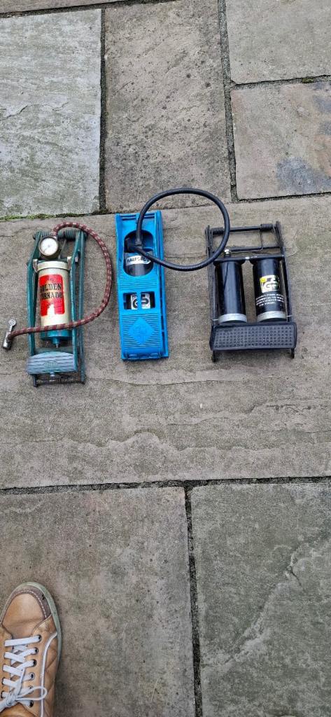 3 x FOOT PUMPS.  Spares or repair. One is a CLASSIC and Very Cheap!