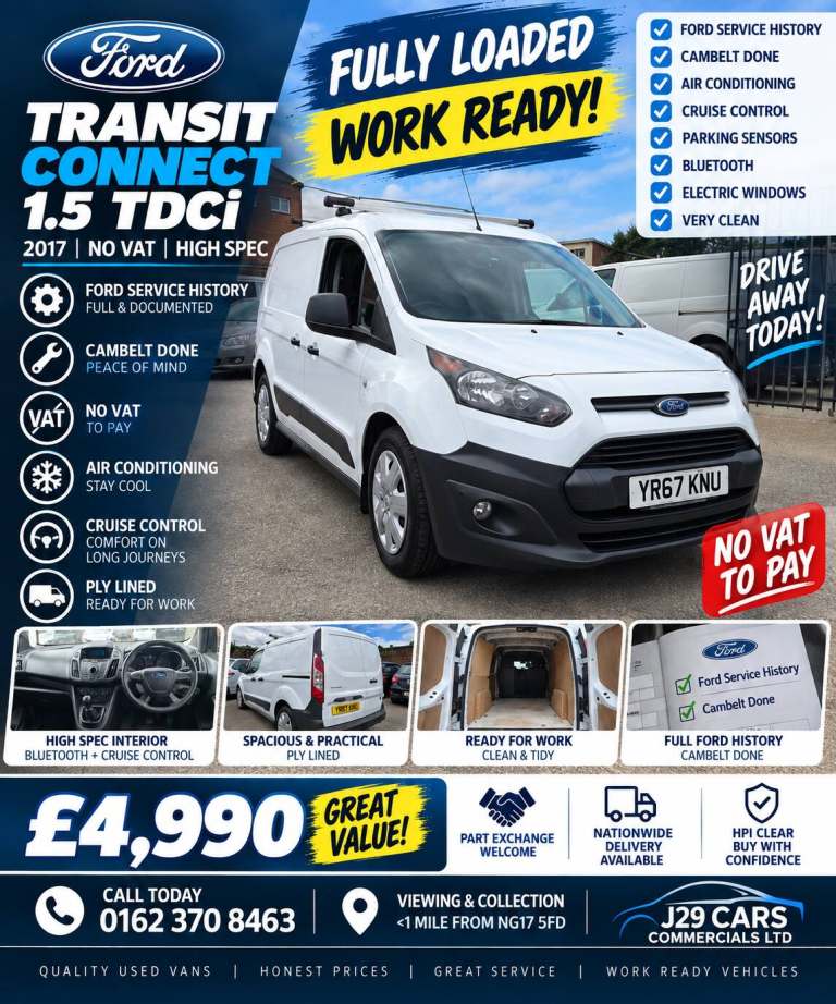2017 Ford Connect 1-5 tdc Fully loaded work No vat very clean look inside £4999