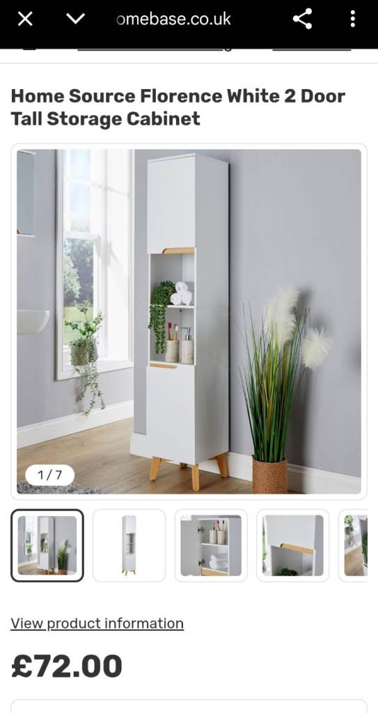 Home Source Florence White 2 Door Tall Storage Bathroom Cabinet