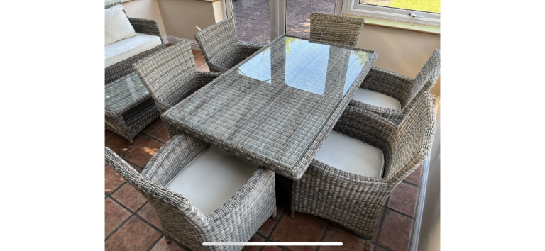 John Lewis garden / conservatory rattan style dining table and chairs
