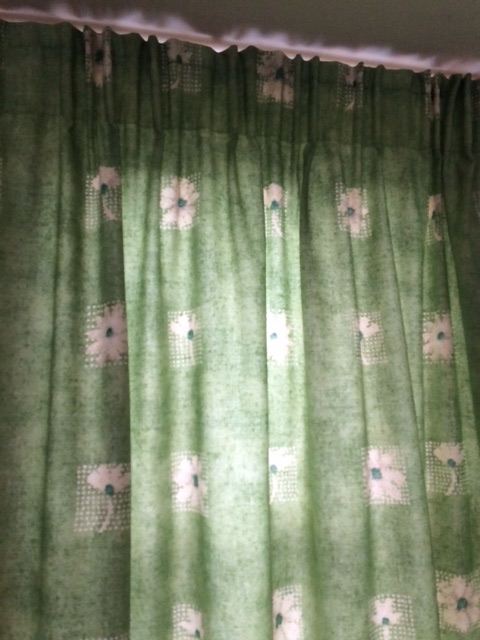 Long green curtains made with John Lewis fabric (L204cm x W132cm)