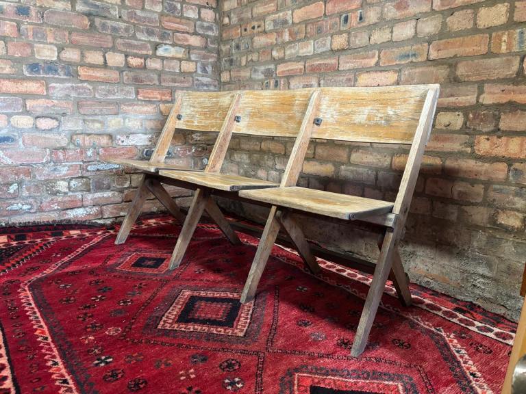 Salvaged Antique Oak Church Chairs Bench Seat 