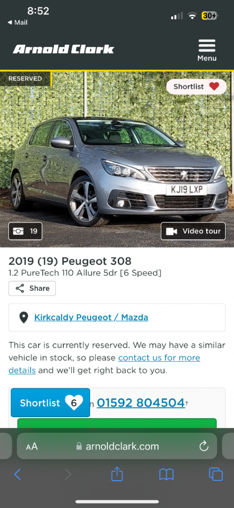 Peugeot 308 2019 plate fresh MOT + SERvice
