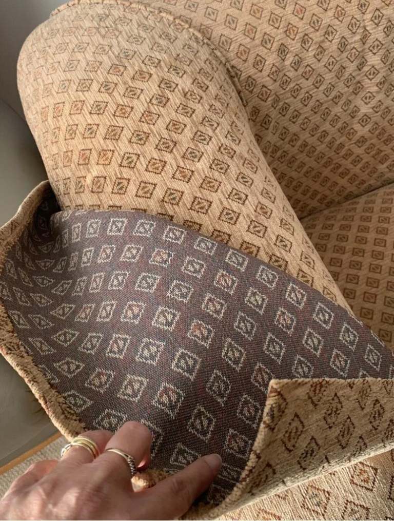 John Lewis 2 seater sofa fabric wooden feet gold/beige