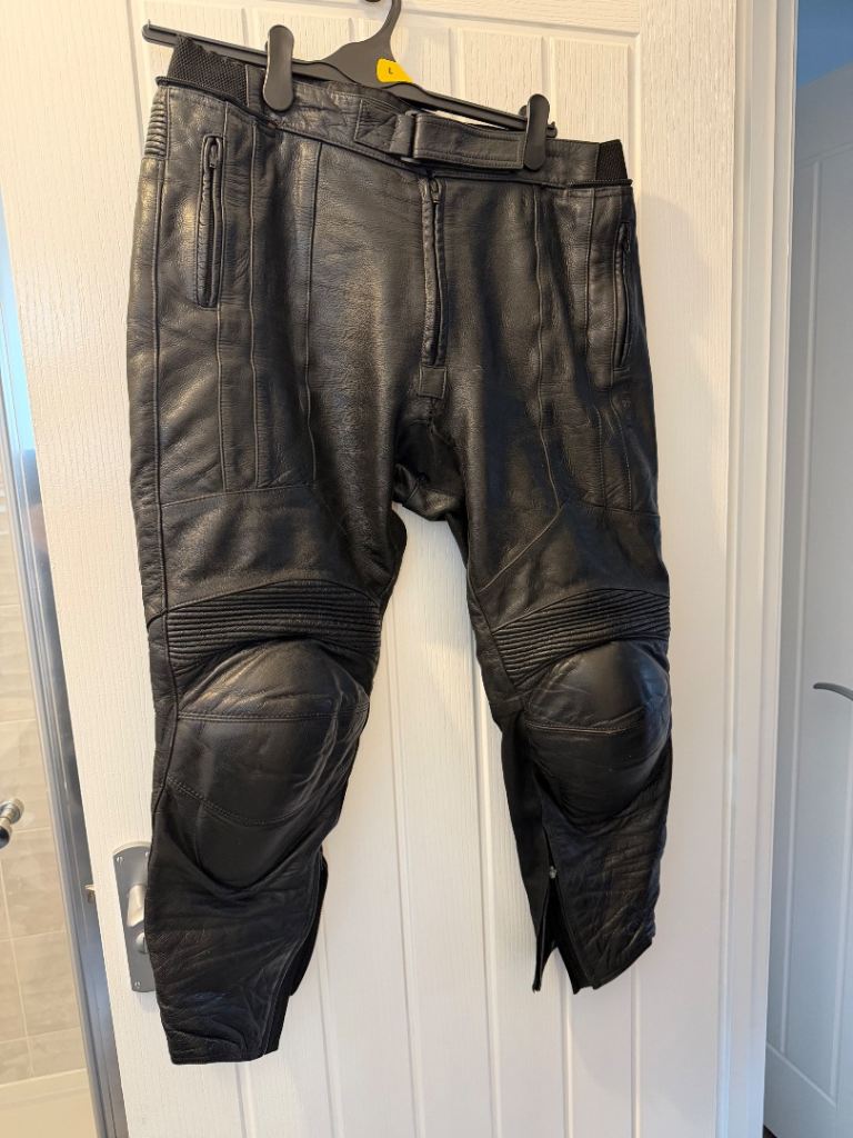 Frank Thomas Leather Motorcycle Trousers - Black, Size 36 Short