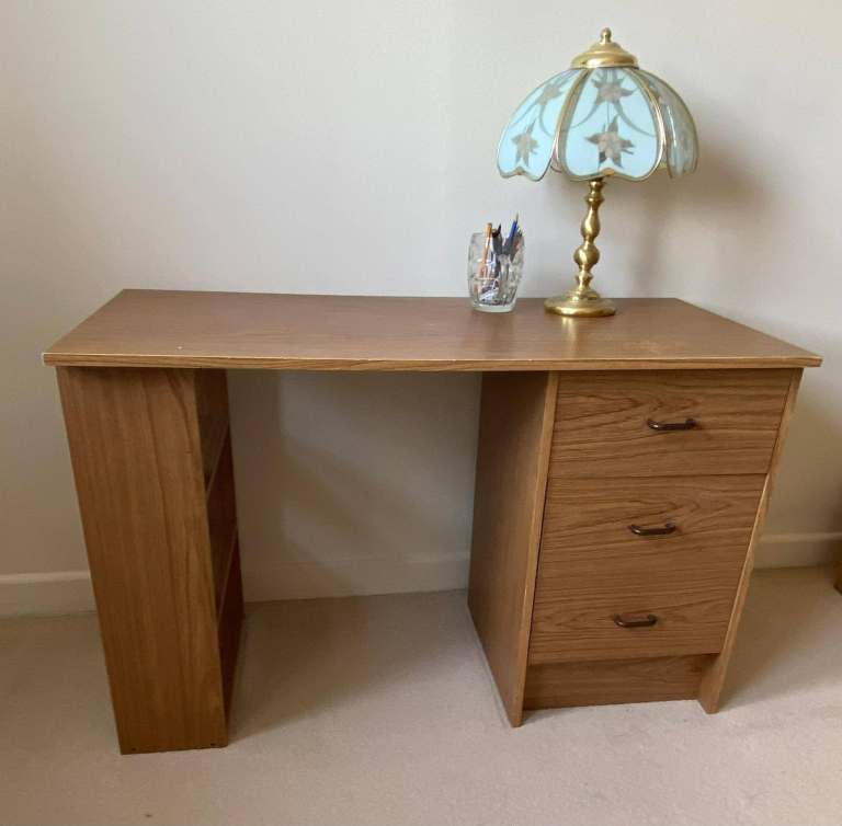 Solid Desk With Draws & Shelves Good Condition