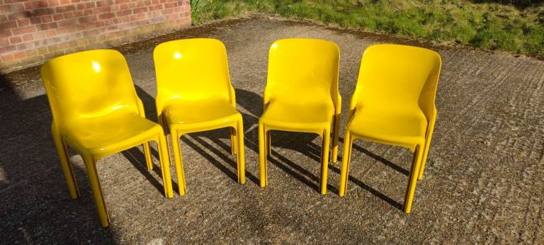 Vintage Kartell Carlo Bertoli 4 Chairs 1970 in Beautiful Yellow Cash only