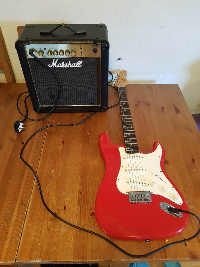 Squier Fender Electric Guitar with Marshall MG15  Amp