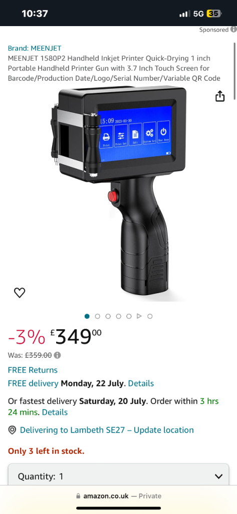 MEENJET 1580P2 Handheld Inkjet Printer RRP£349