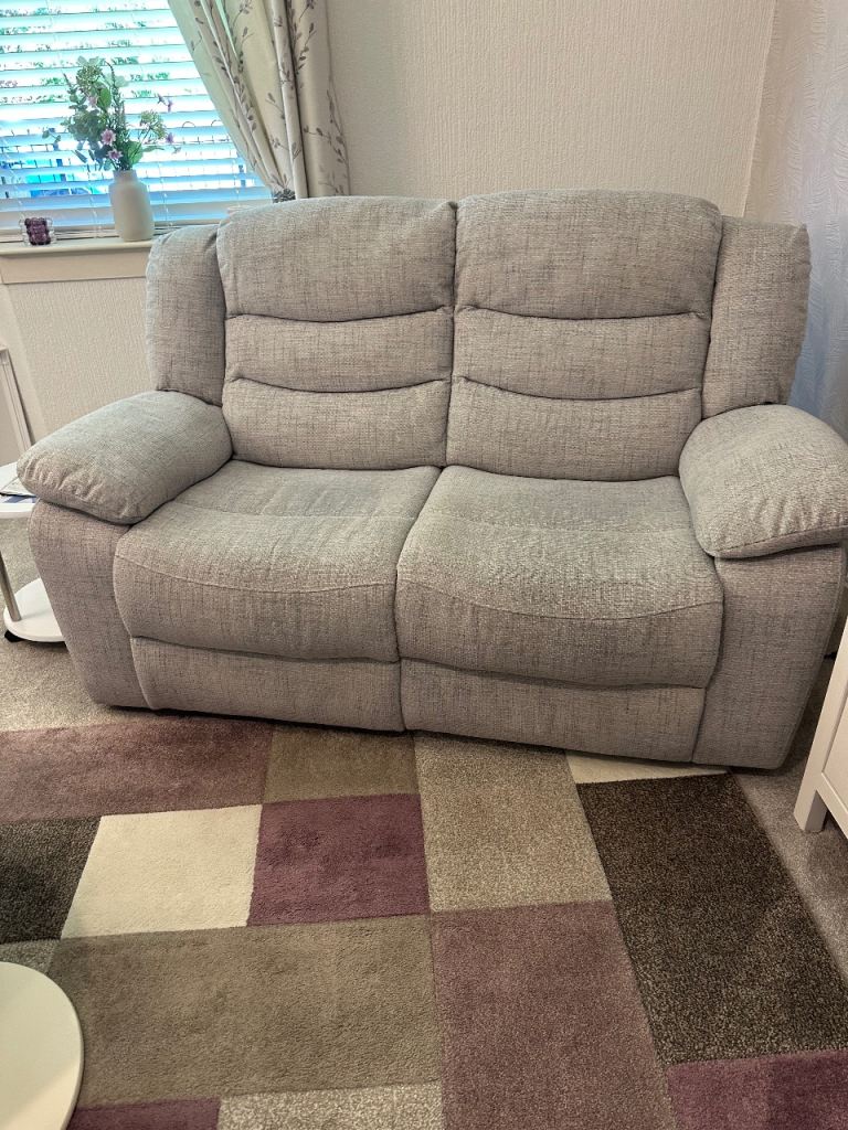 Pair of Grey Fabric 2-Seater Recliner Sofas – As New Condition