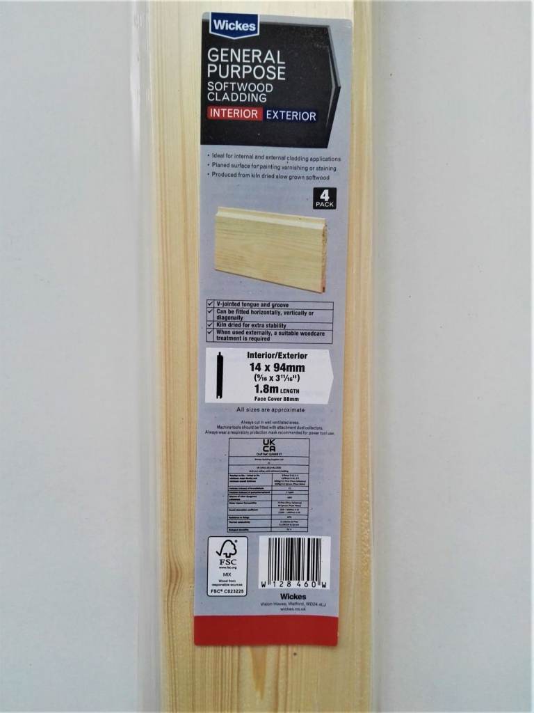 3 General Purpose Softwood Cladding Boards; Interior Exterior; Wickes; 1.8m(L)