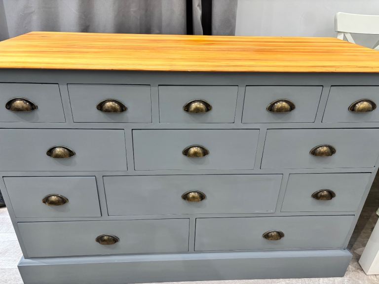 Large Wooden Chest of Drawers - Grey & Pine Top