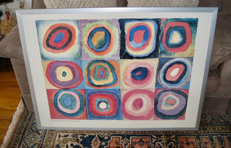 Large Vintage Ikea framed Picture, Coloured Rings 1913 Kandinsky. 120 cm x 91 cm (47 x 36 inches)