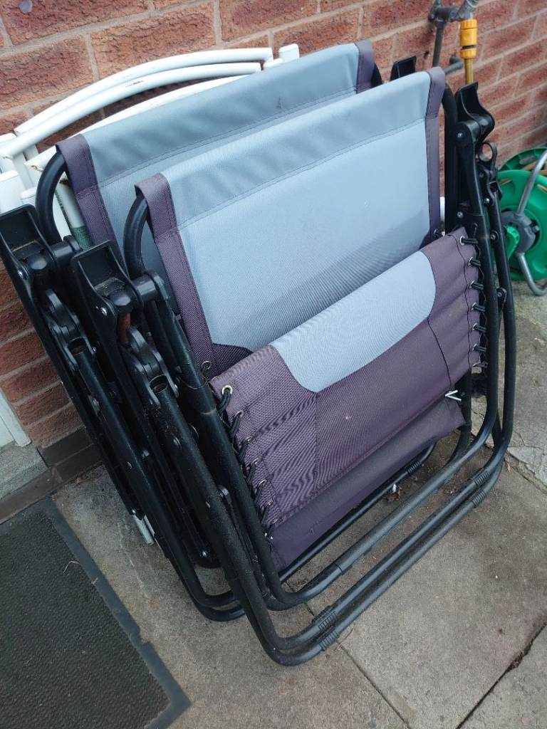 Pair of Grey/Purple Folding Garden Chairs – Good Condition