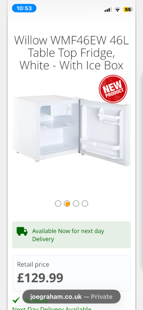 Black not white Willow 46L Table Top Mini Fridge with Ice Box - Brand New Black