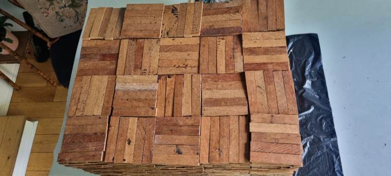 Teak wood parquet finger 1960s flooring