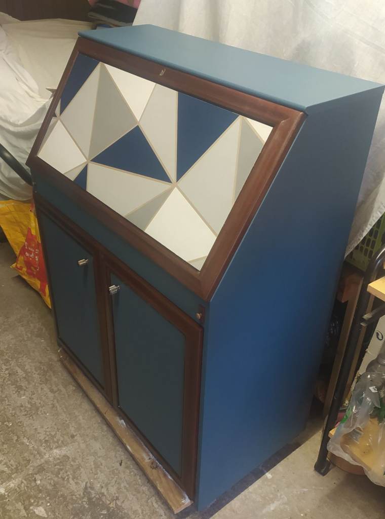 Hand Painted Mid-Century Solid Mahogany Bureau 