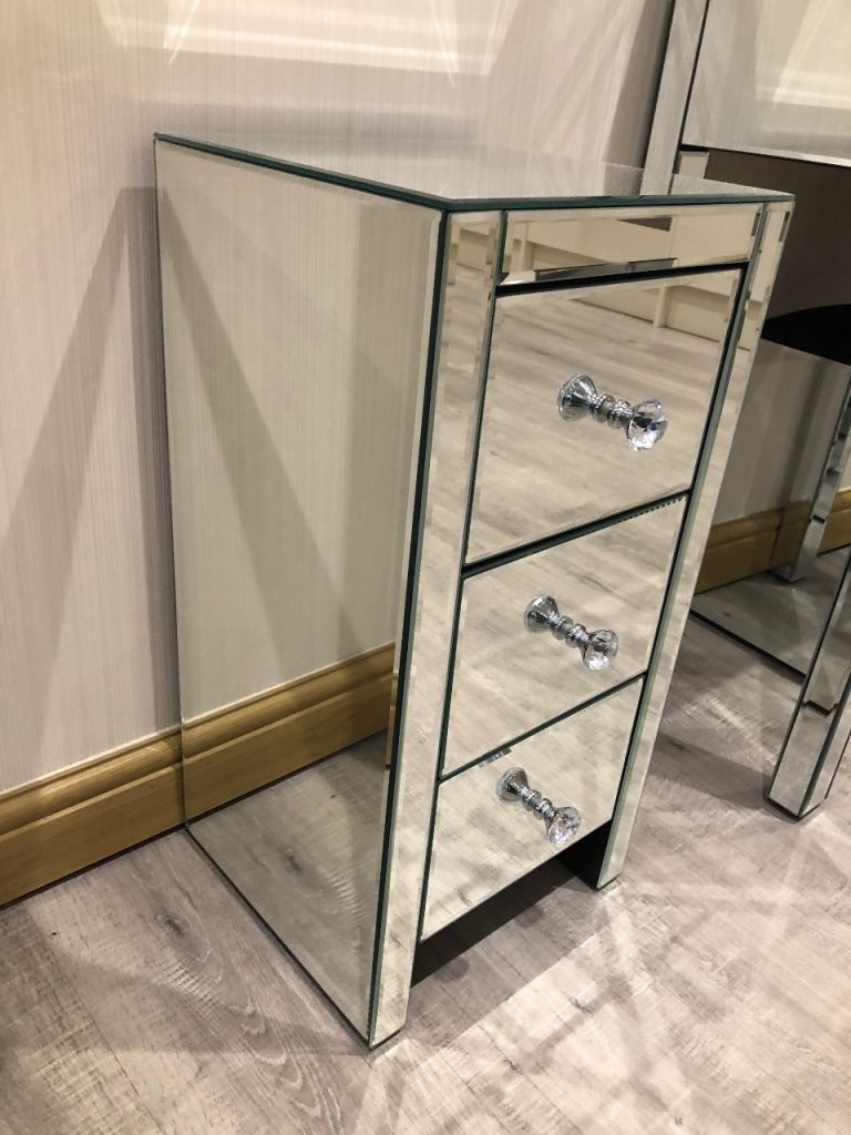 Mirrored bed side table with drawers