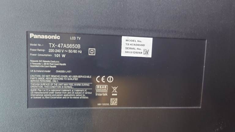PANASONIC 47 INCH TV FOR SPARES OR REPAIRS 