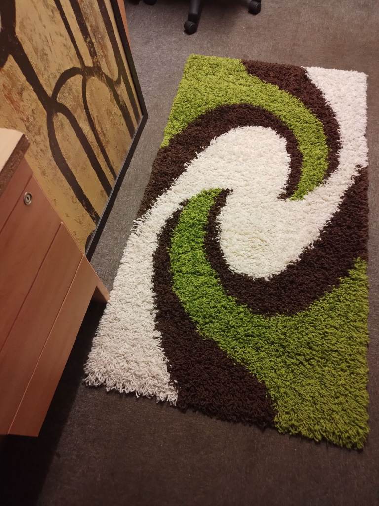 Green, White n Brown Rug