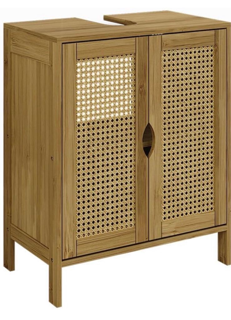 New Wooden Bathroom Cabinet with Rattan Doors