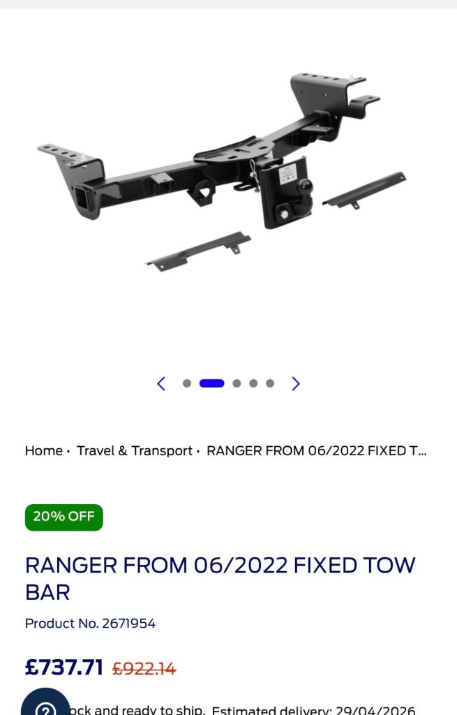 2022 / 23 / 24 / 25 FORD Ranger Tow bar towing fixed