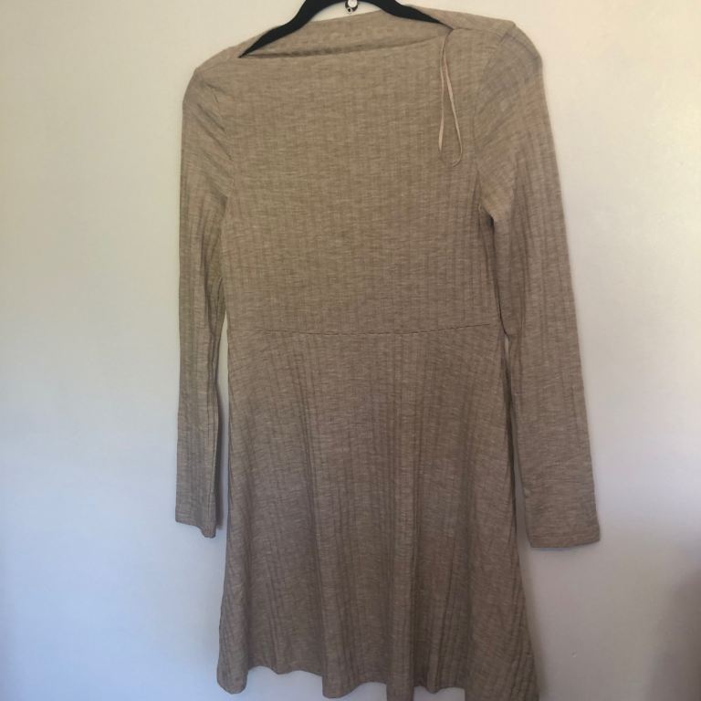 Primark Beige Ribbed Long Sleeve Dress – Size S