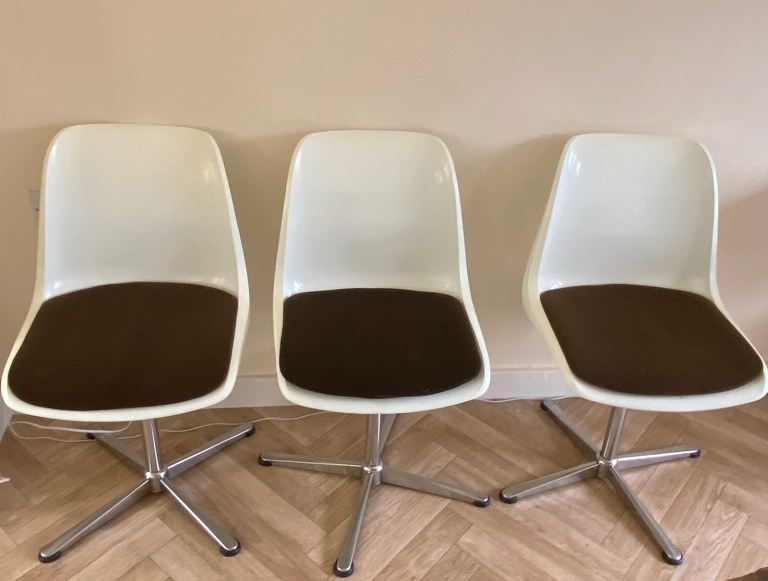 Early 1970’s plastic moulded spinning chairs with chrome bases