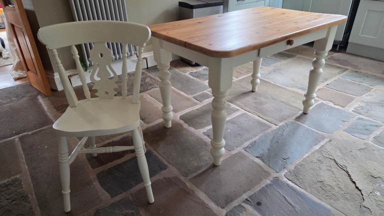 Cream and Pine Wooden Dining Table with Drawer