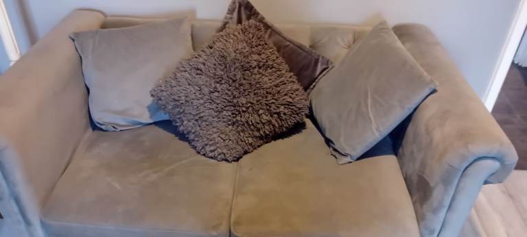 2+3 velvet sofa & silver crushed velvet curtains 