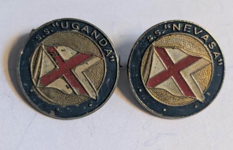 Vintage S.S. Uganda + S.S. Nevasa Ship Enamel Pin Badges