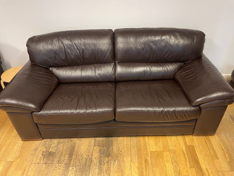*** 4-PIECE LEATHER SOFA SET - CHOCOLATE BROWN ***