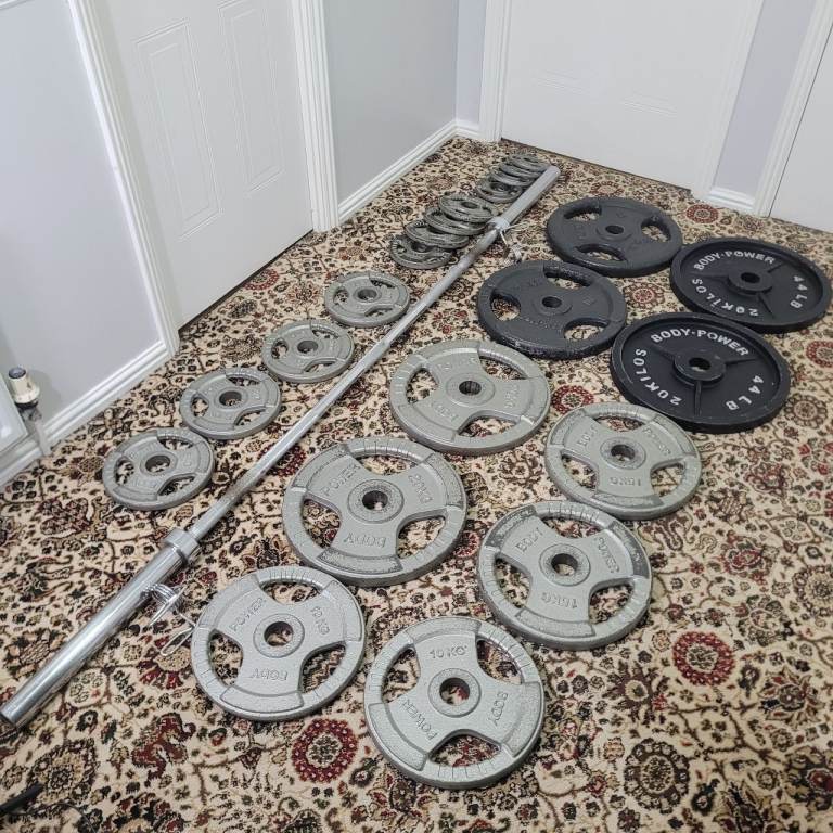 235kg Olympic Weight Set + 20kg 7ft Bar & Collars (Body Power/Bodymax) – £350 ONO – Collection