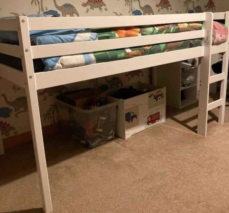 Mid sleeper bed with mattress.  Good condition and dismantled 