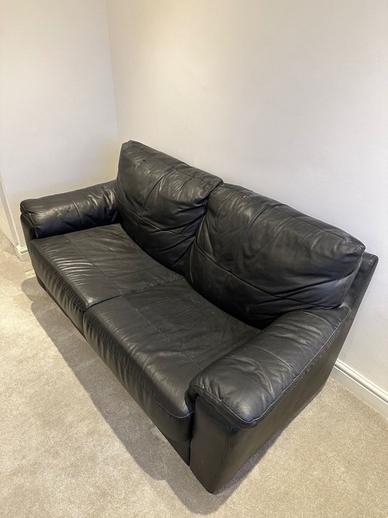 Black Leather Couch/Sofa Bed