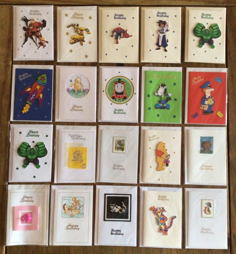 20 Handmade Assorted Children’s Birthday Cards with Envelopes Size A6