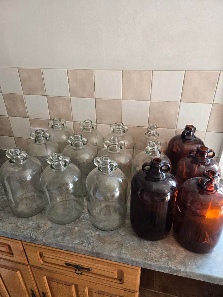 Good Condition Clear and Brown Glass Demijohns and Carboys – Various Sizes