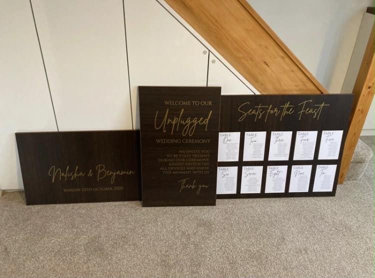 3 Wooden Wedding Boards - Dark Walmut Effect Different Sizes 