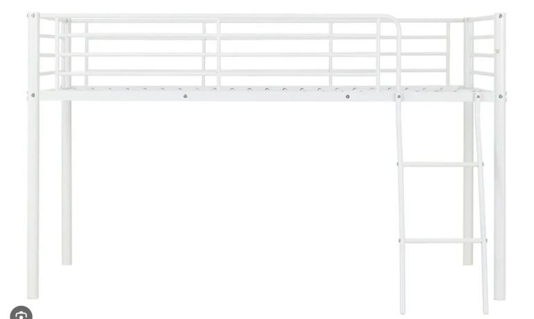 White Metal Loft Bed Frame with Ladder – Good Condition